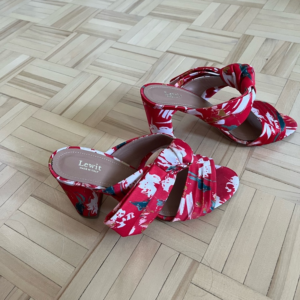 Lewit Red and White Floral Women's Heels